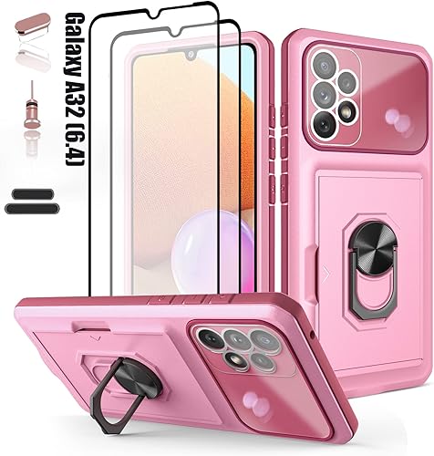 Miniatura 8 de Funda tipo cartera para Samsung Galaxy A32 (4G), ranura para tarjeta de crédito, diseño portátil, resistente, doble capa, híbrida, acolchada,