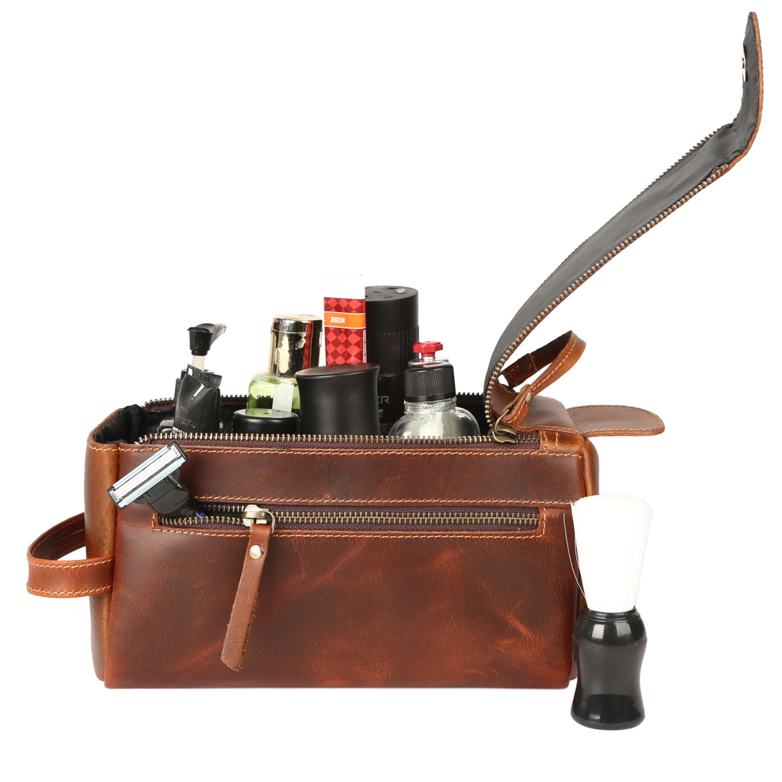 KomalC Neceser de piel de búfalo de alta calidad para hombres y mujeres con forro resistente al agua, bolsa de viaje de aseo, bolsa de aseo unisex para artículos de tocador, regalos para hombres y