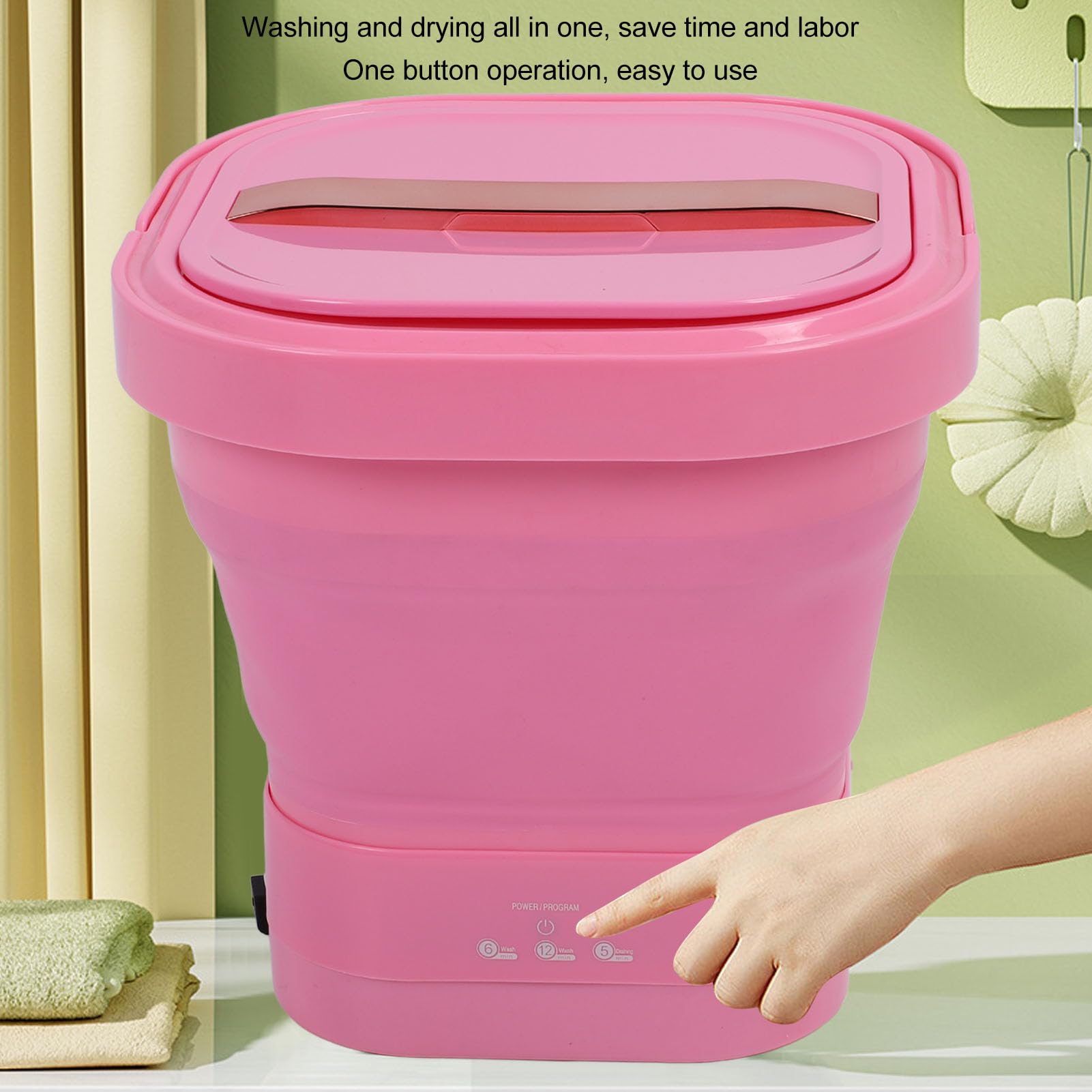 Lavatrice portatile da 8.5 litri, lavatrice pieghevole ricaricabile con centrifuga, mini lavatrice per biancheria intima, piccoli delicati, adatta per caravan, viaggi, hotel, (Roseo)