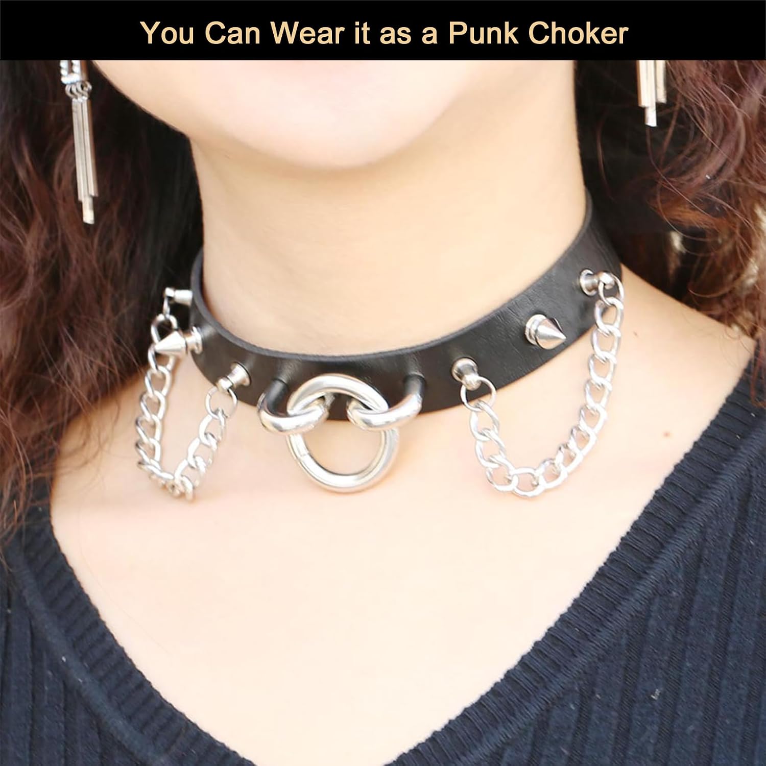 2PCs Studded Rivet O-ring Leg Garter, Adjustable Punk Thigh Garters Belt with Chains for Women Parties