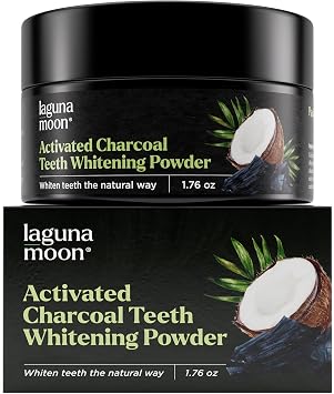 Lagunamoon Activated Charcoal Teeth Whitening Powder - 50g Natural Coconut Charcoal, Effective Teeth Stain Remover and Toothpaste Alternative - Safe for Gums Or Enamel