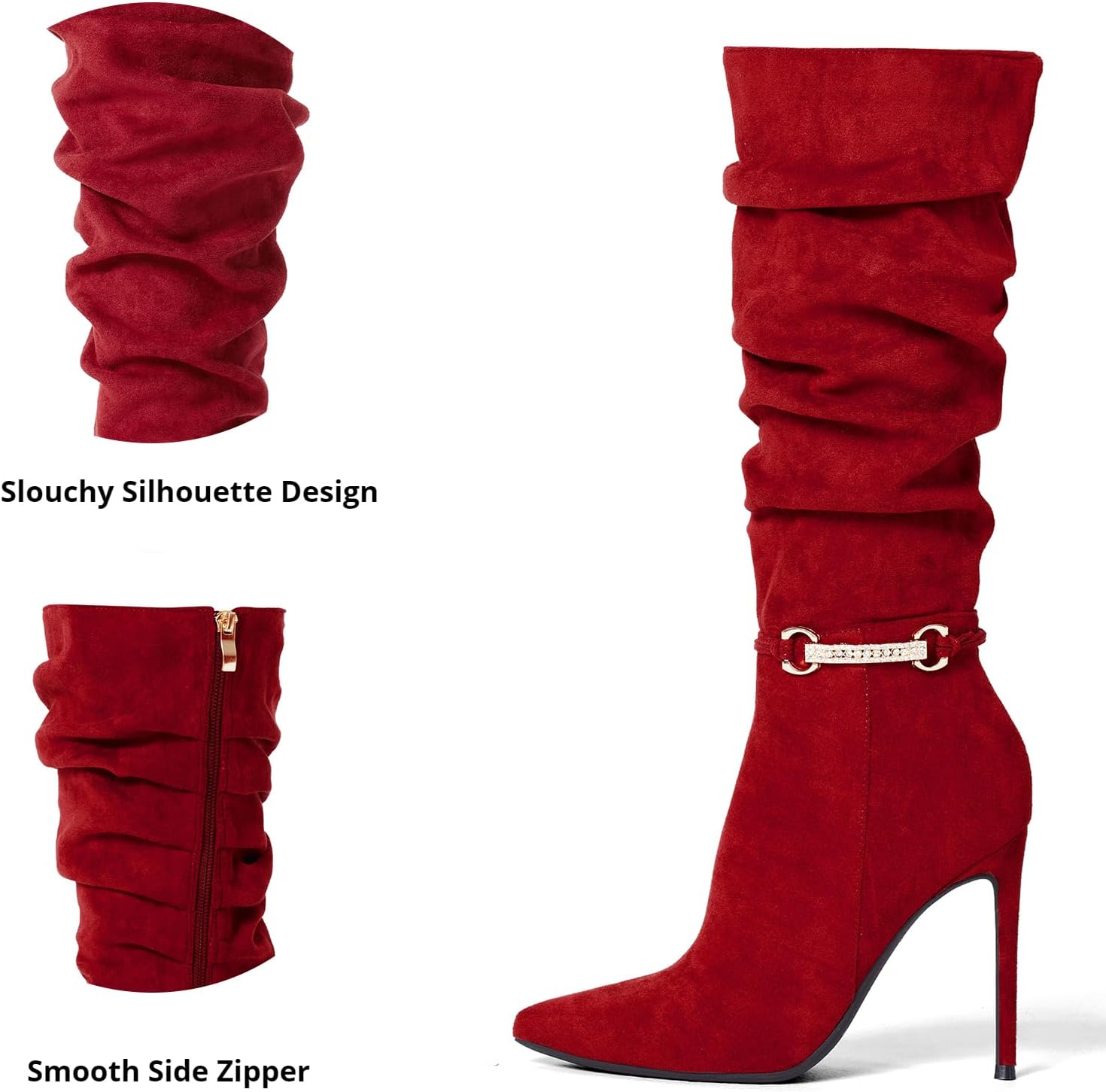 Elisabet Tang Women's Knee High Booties,Faux Suede 4" Stiletto Heel Pointed Toe Knee High Boots Side Zipper Boots Dress Shoes - Image 4