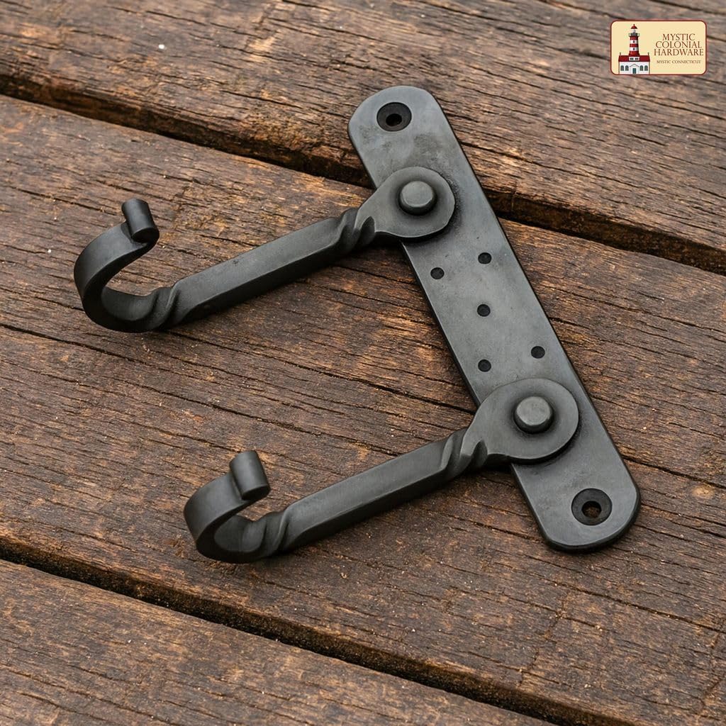 "Mystic Colonial Medieval Hand-Forged Iron Double Wall Hooks 1 Pc | (6 in ? 4 in) Rustic Twisted Wall Hanger | Vintage Black Coating Gothic Heavy-Duty Utility Hanger for Coats, Towels, Keys & Bags"