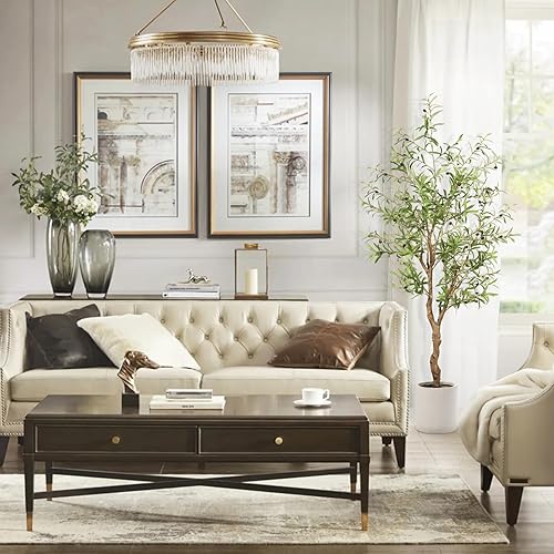 Miniatura 8 de Árbol de olivo artificial de 6 pies de alto, árbol de seda de olivo falso con maceta, ramas de olivo natural y hojas realistas, olivo sintético para