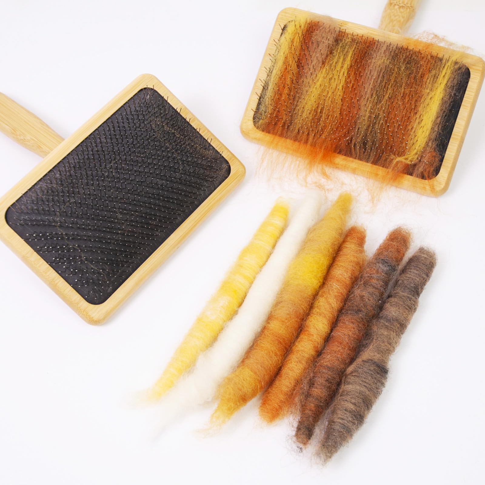 Cardador de lana más grande, 5.9 x 3.94 pulgadas, cepillos de cardado de lana de alambre, herramientas de fieltro de aguja con mango sólido, cepillo para perros, cardadores de mano de madera para