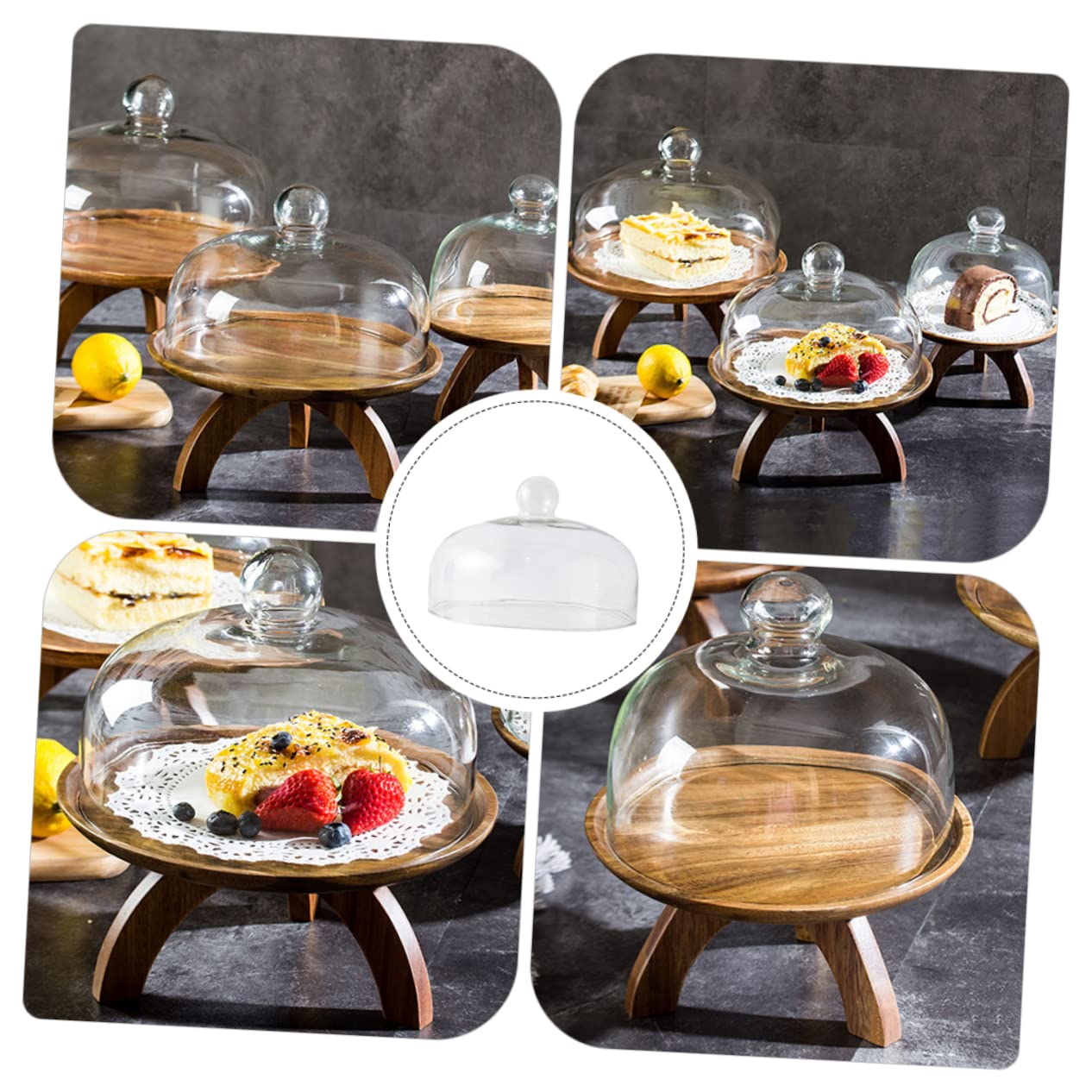 Cúpula de Vidrio Redonda de Color Claro 1 Pieza para Postres y Tartas | Vidrio Transparente, Diseño Simple y Resistente, Fácil de Limpiar, para Fruta y Presentación