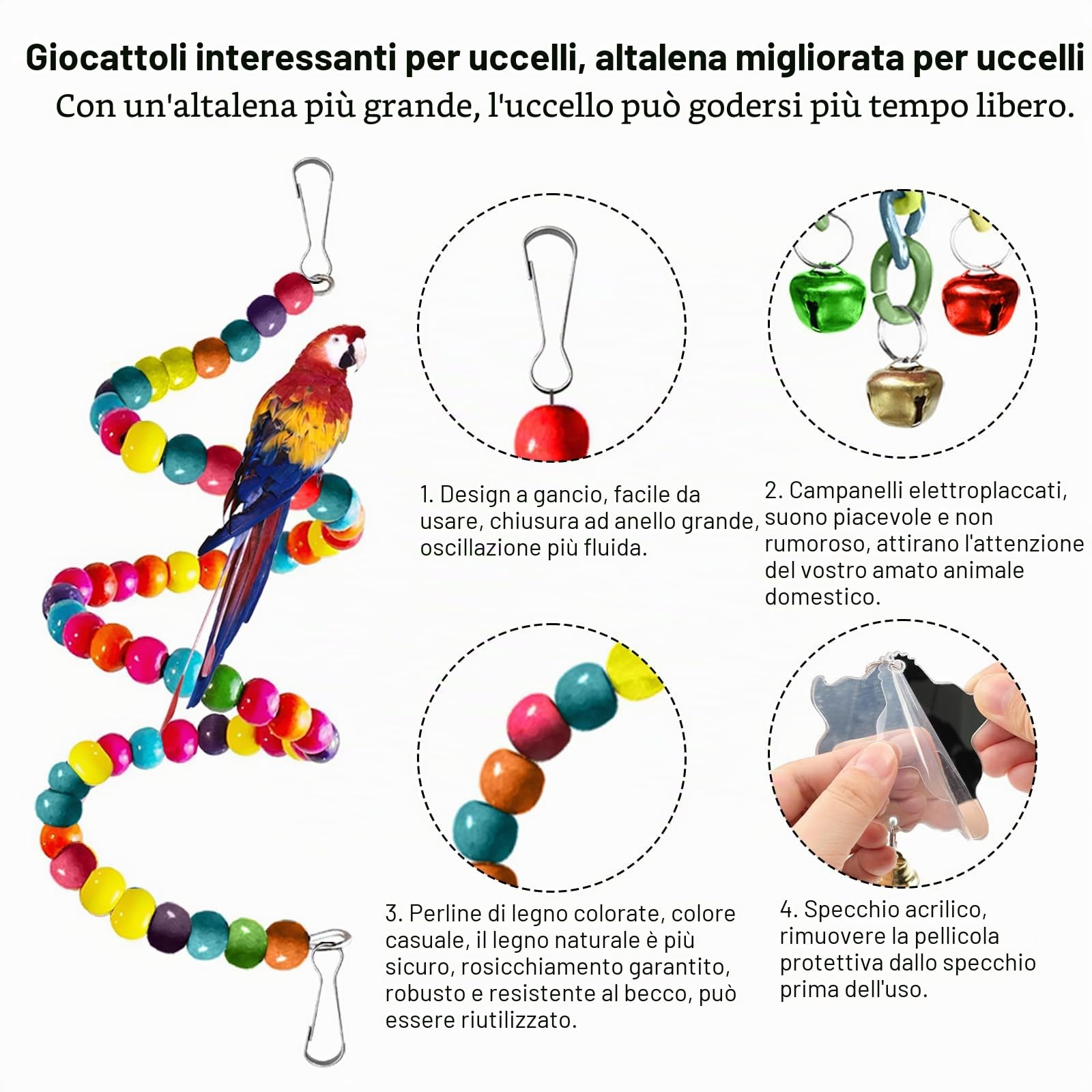 Giochi per Uccelli Pappagalli, Giochi per Pappagalli, Altalene Giocattoli per Uccelli, Giocattolo da Masticare, Altalena Arrampicata In Piedi, per Cockatiels, Pappagallini, Inseparabili