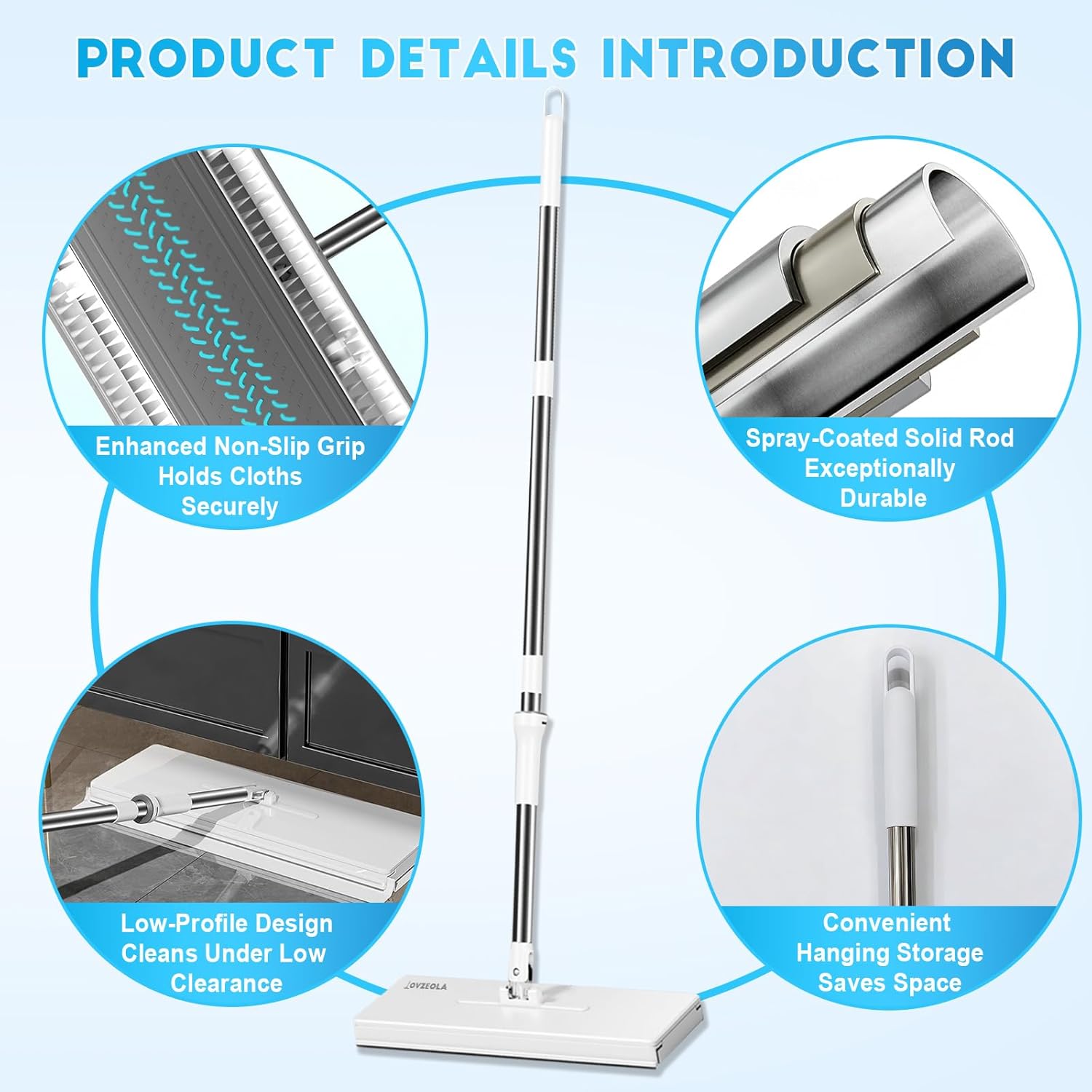 Snap Grip Mop, Cloth Changing Mop, Zero Touch Lazy Mopa with Automatic Cloth Changing, Wet & Dry Dust Mopping for Hardwood, Vinyl, Laminate, Tile, Includes 20 Dry Pads, Home Cleaning Essential (White)