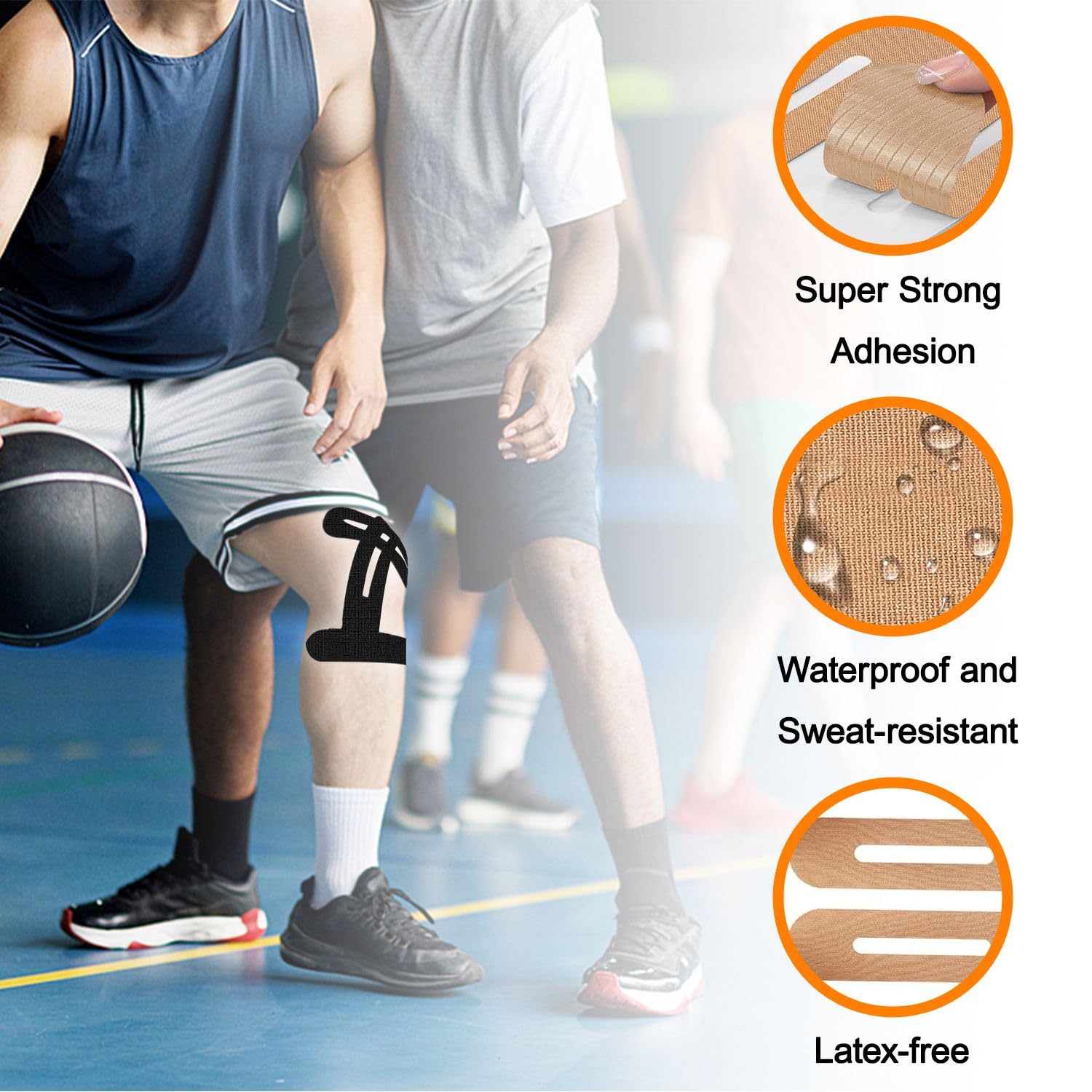 Vorgeschnittenes Kinesiologie-Tape für Knie, 12 Stück, elastische Kniestütze und Stabilität, Schmerzlinderung, wasserdicht, atmungsaktiv, hypoallergen, athletisches Tape