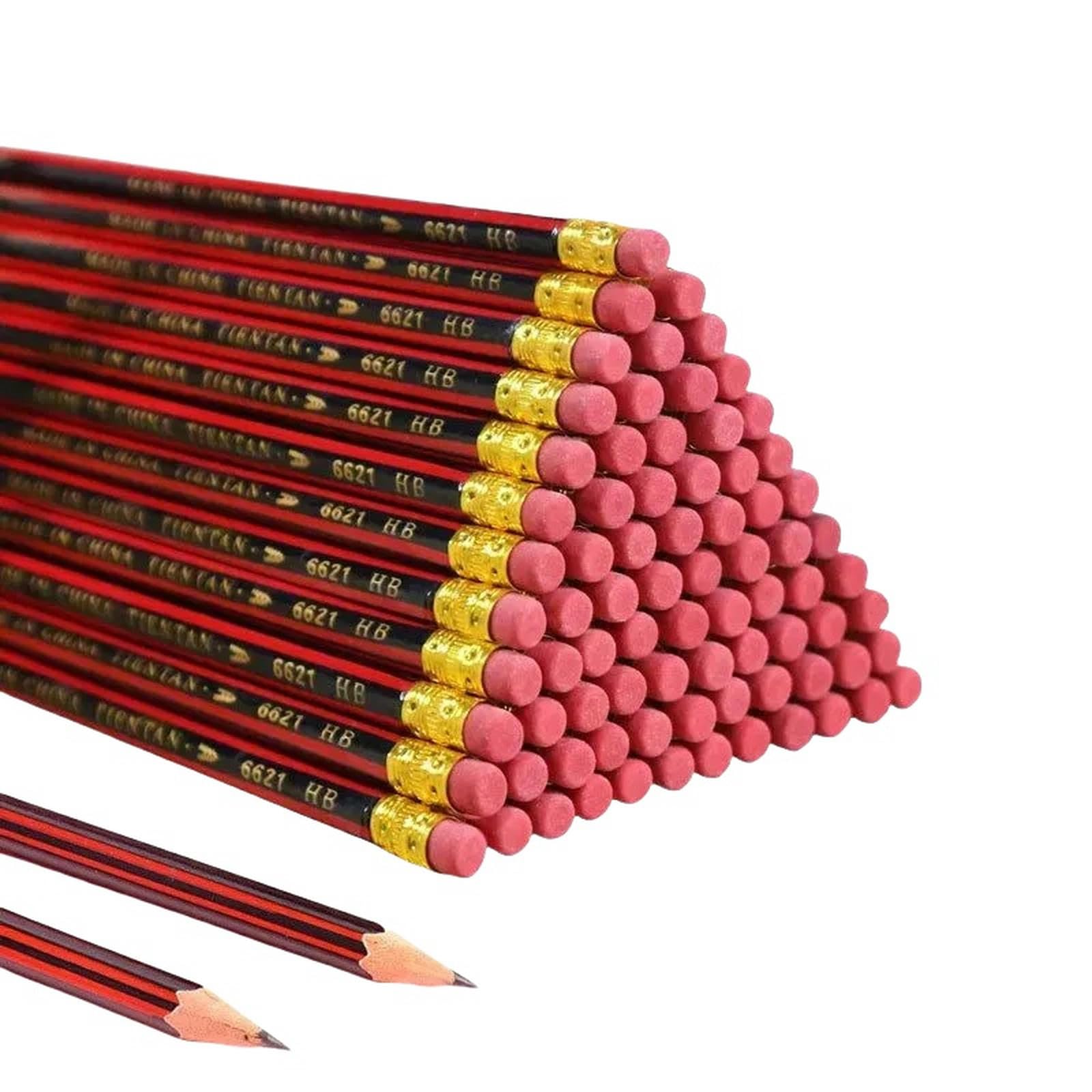 Escribir lápiz, Paquete de 50 lápices de madera HB con borrador for dibujo en la escuela y la oficina.(HB 100pcs)