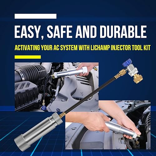 Miniatura 7 de Lichamp Inyector de aceite de CA R134A, equipo refrigerante del inyector del tinte del AC de R1234YF con el acoplador ajustable y los comprobadores