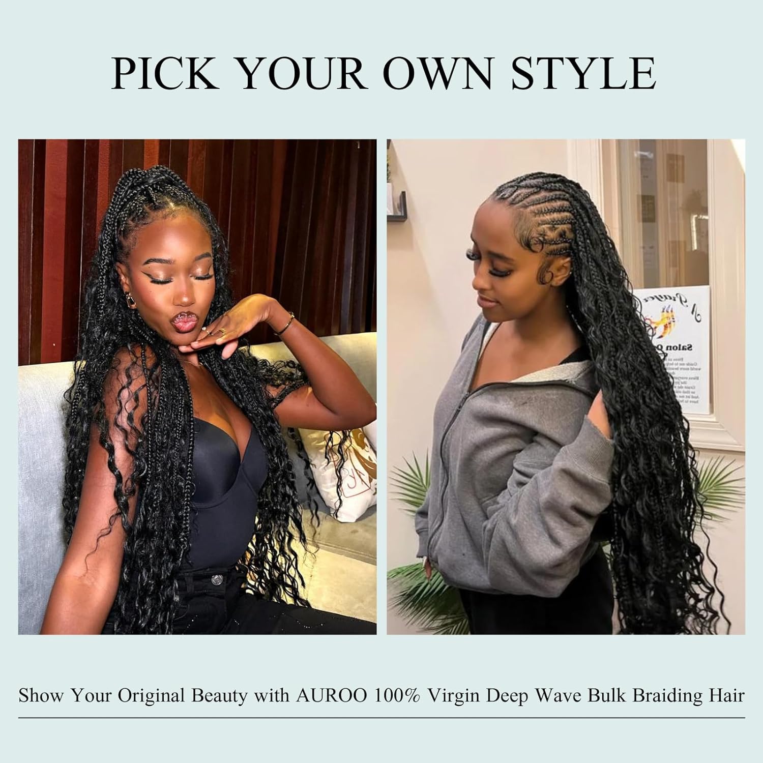 Human Braiding Hair Curly 1 Bundle 50g, Deep Water Wave Bulk Human Hair For Braiding 12A Virgin Bohemian No Weft Wet And Wavy Braiding Hair 1b Natural Black Hair Extension For Boho Braids 18inch