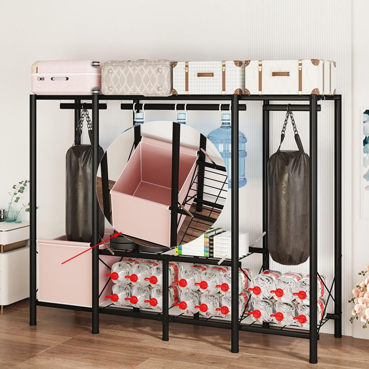 Portable Closet Foldable Wardrobe Closets for Hanging Clothes with 2 Rods and 3 Storage Shelves for Bedroom Easy to Assemble (Color : F, Size : 142x46x169cm)