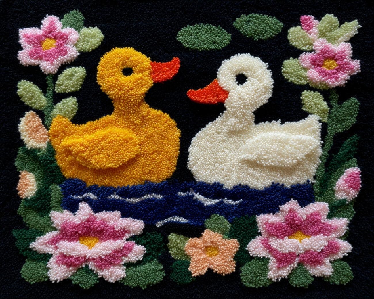 Henypt DIY Latch Hook Rug Kit Ducks and Flowers 80x115cm