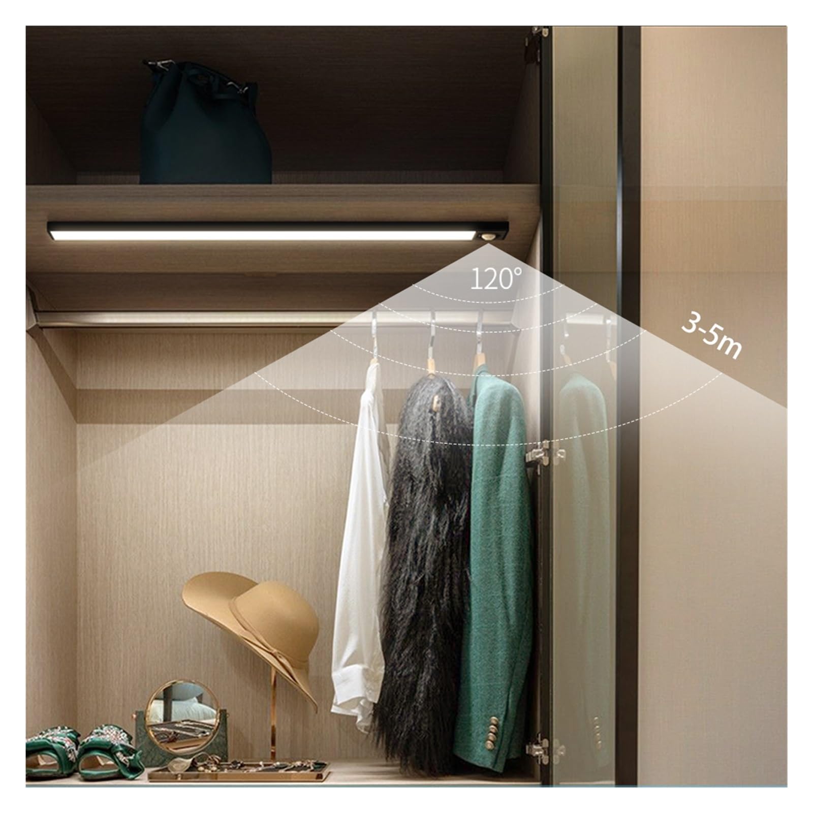 Luces Bajo Armario Luz LED Con Sensor De Movimiento, Nocturna Inalámbrica USB, For Debajo Del Gabinete, Cocina, Dormitorio, Armario, Iluminación Interior(White light 6000K,Cuboid 50CM)