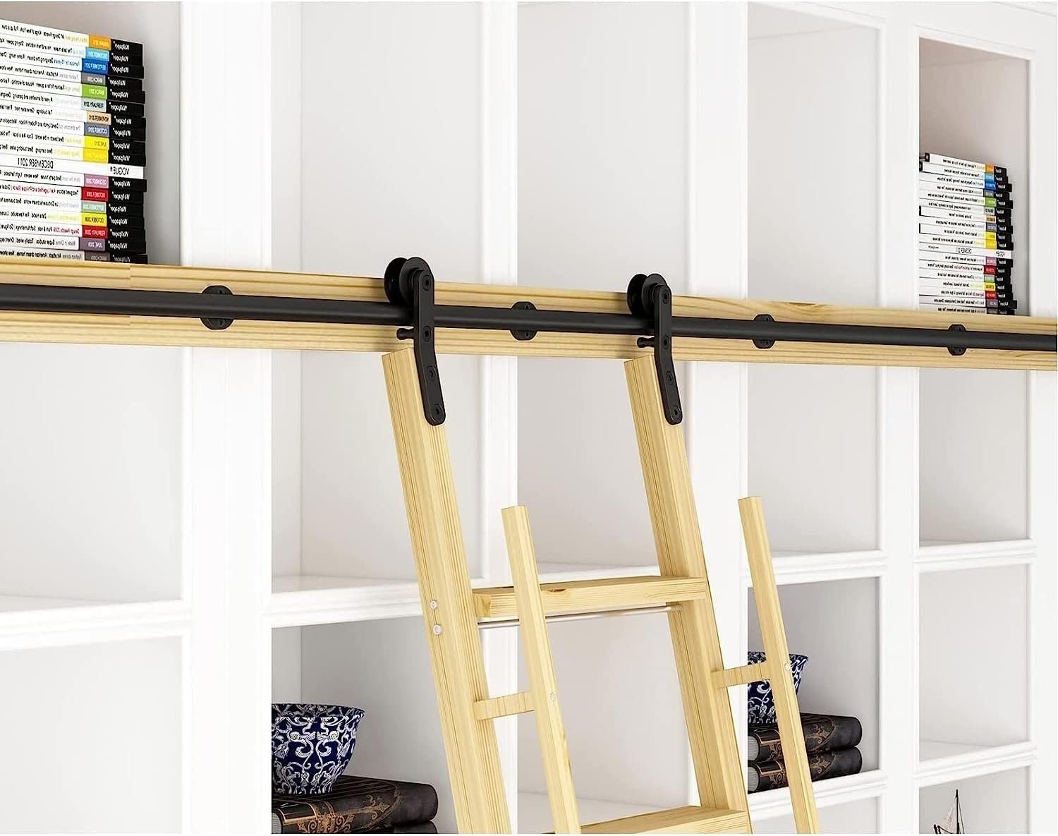 Rolling Library Sliding Ladder Hardware Kit - Sliding Barn Door Track Hardware Accessories, Carbon Steel Round Tube Mobile Ladder Rail, for Home/Indoor/Loft (Size : 300cm(9.8 ft) t