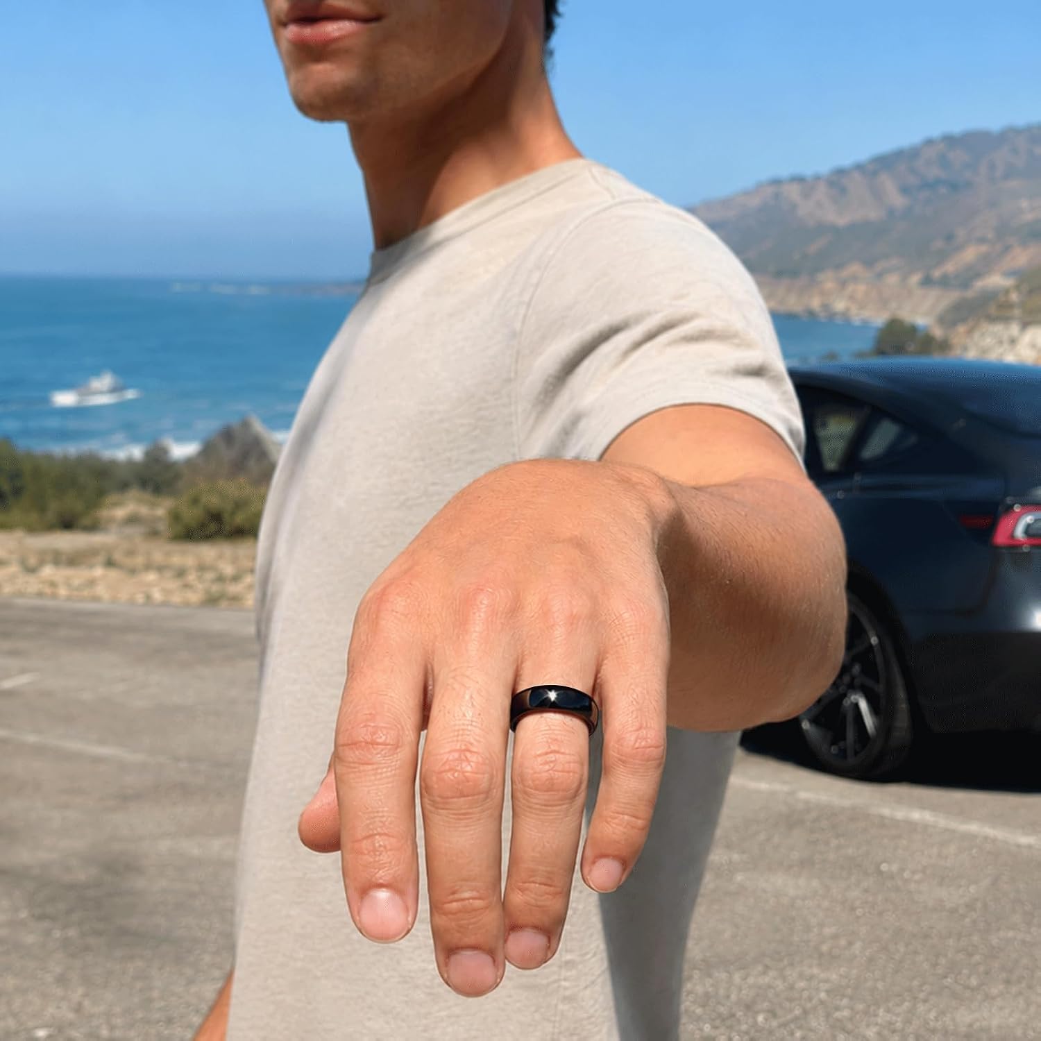 Ceramic Tesla Ring Key for Tesla Model 3/Y/S/X, NFC Key Card Replacement | No battery, no app, no phone. Tap B-pillar to unlock instantly. Waterproof/scratch-resistant ceramic design for everyday use