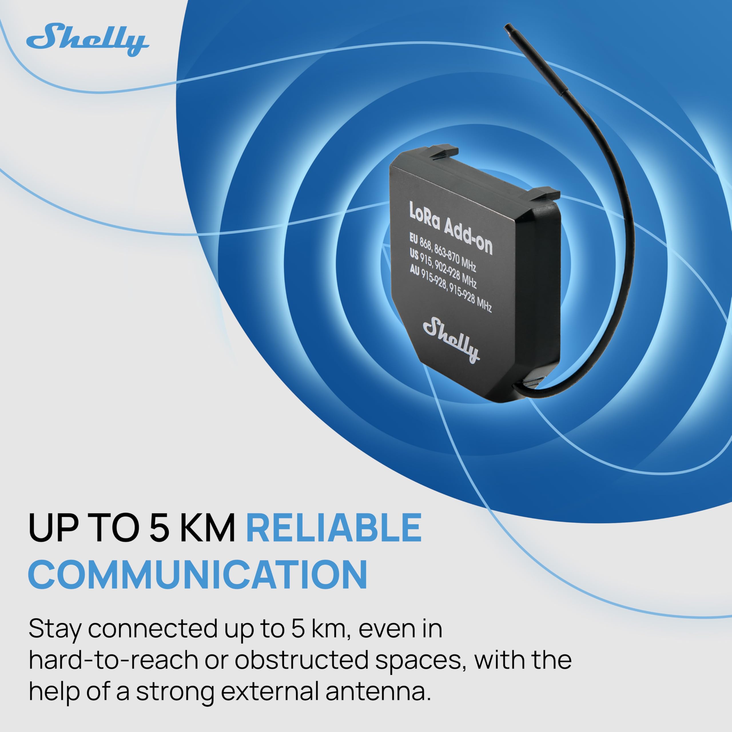 Shelly LoRa Add-on - Amplificador de señal LoRa para dispositivos intelugentes Shelly Gen3 et Gen4, Hasta 5 km, Banda de frecuencia EU868