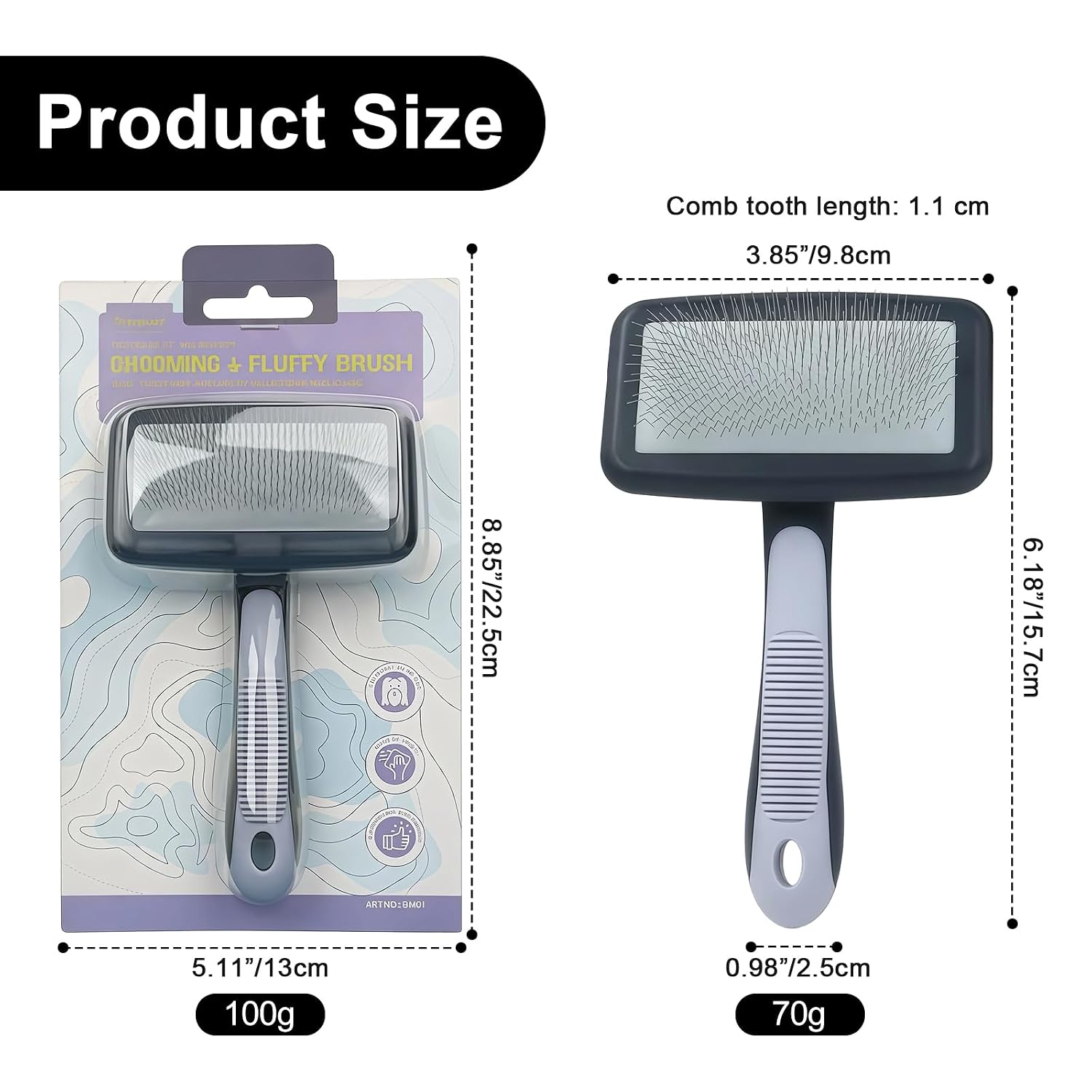 Blue Pet Slicker Brush for Short Haired Dogs&Cats 6.18in/15.7cm | 135° Angled Stainless Steel Pins,TPR Overmolded Handle,Dog Brush for Short Haired Dogs,Remove Loose Fur Undercoat Tangles