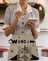 Vista 3 de Cat Butterflies Waitress Waiter Server Apron with Pockets,Welcome Retro Brown Paw Print Waist Half Waterproof Cooking Kitchen BBQ Grill Chef Apron