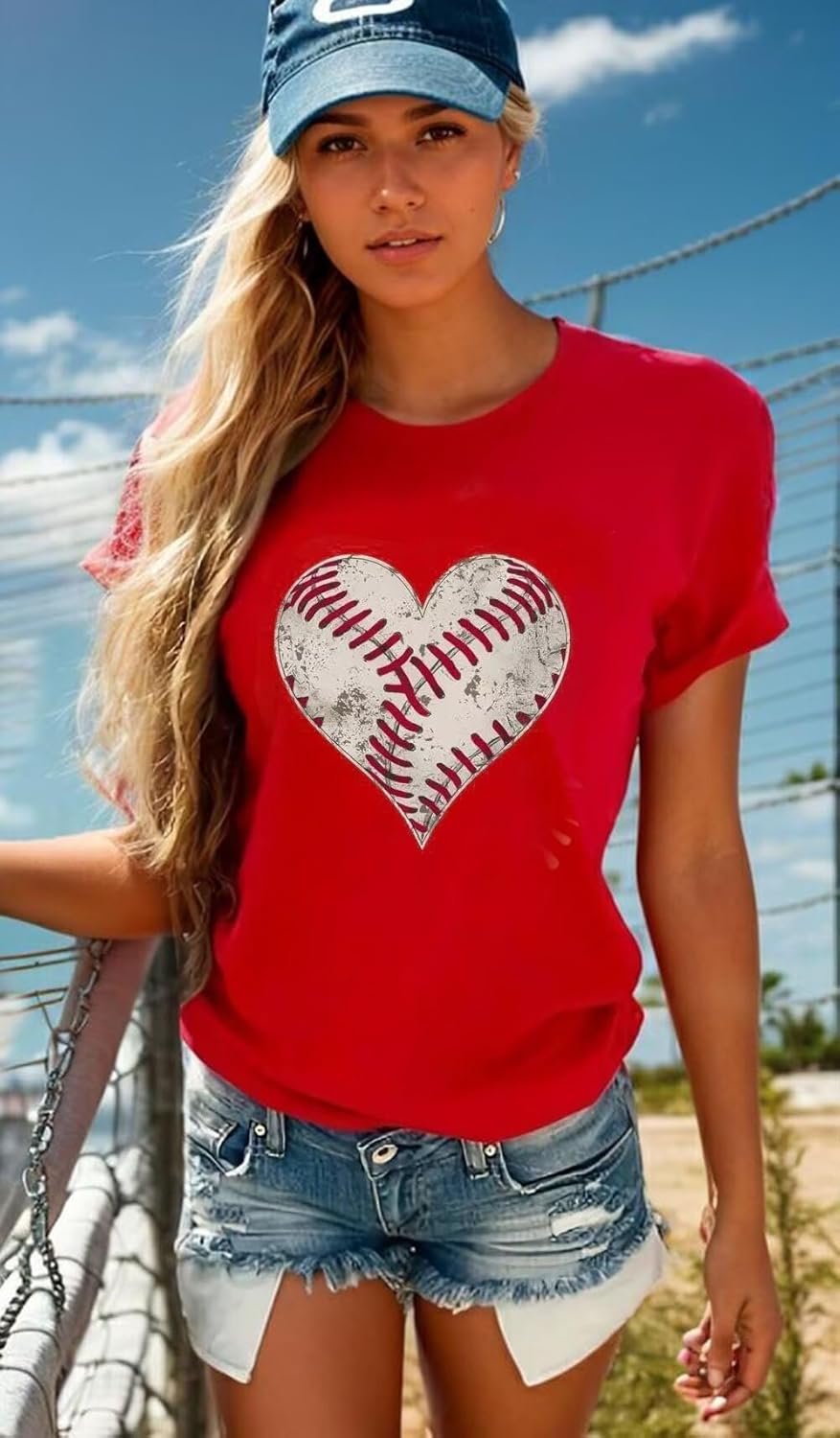 Baseball T Shirts Women Funny Baseball Heart Graphic Tee Shirt Casual Crew Neck Baseball Mom Gifts Short Sleeve Tee Top - Image 2