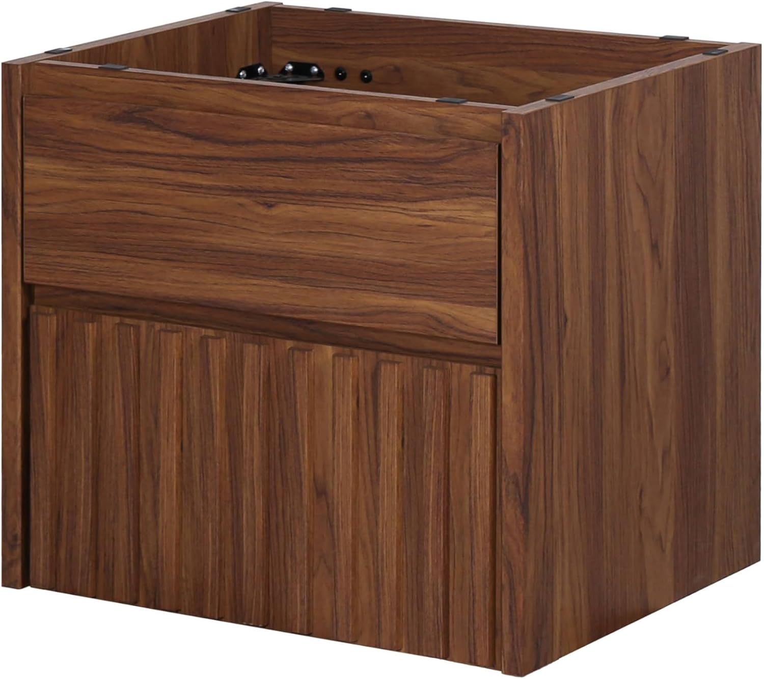 JONATHAN Y VAN1016B Sherwin 24 in. W x 18 in. D x 20 in. H Slat Modern Coastal 2-Drawer Wall Mounted Bathroom Vanity Cabinet Only with Soft Closing Doors (Sink Basin Not Included), Walnut