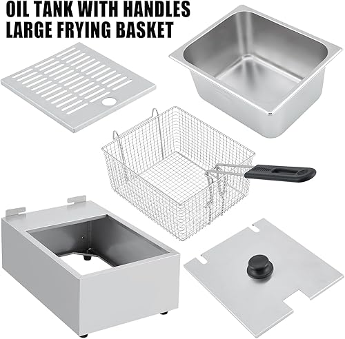 Miniatura 3 de Freidora eléctrica, freidora de acero inoxidable de tanque de 6L con cesta y tapa, freidoras de encimera para cocina y restaurante, 1800 W, 110 V