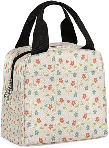 Fiambrera vintage con flores para mujer, lonchera aislada para adultos, lonchera floral retro, lonchera pequeña, bonita lonchera pequeña para
