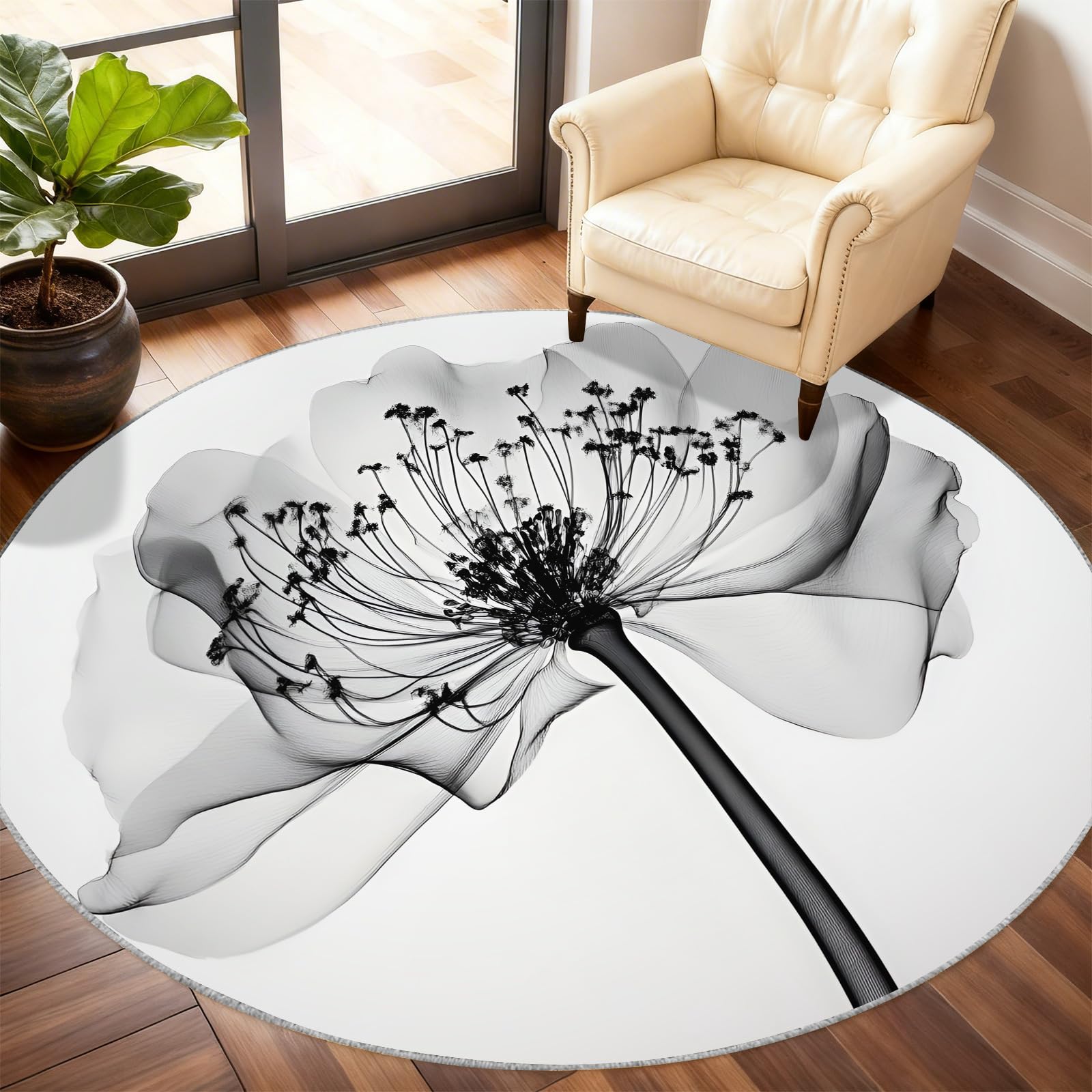 Tapis rond lavable floral : la solution déco sans tache pour salon et séjour