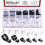 Hilitchi 132 Pcs 6 Sizes Black and White Plastic Cable Clamp R Type Screw Mounting Cord Fastener Cable Clips Assortment Kit with Screws for Wire Management Cable Conduit (Clips from 6mm to 23mm)