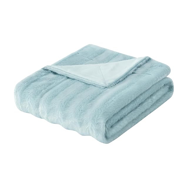 Madison Park Madison Park Duke Faux Fur Throw Blanket for Sofa, 50 x 60, Blue | Ultra Luxury Soft, Lightweight, Plush, OEKO-TEX Certified, Brushed Long Faux Fur For Bed, Coach or Sofa, 50"W x 60"L, Blue