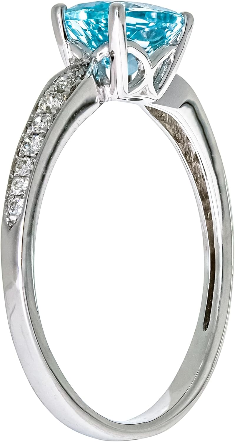 Gin & Grace 10K White Gold Genuine Aquamarine Ring with Diamonds for women | Ethically (Cushion-cut) shaped Aquamarine hand-crafted jewelry for her