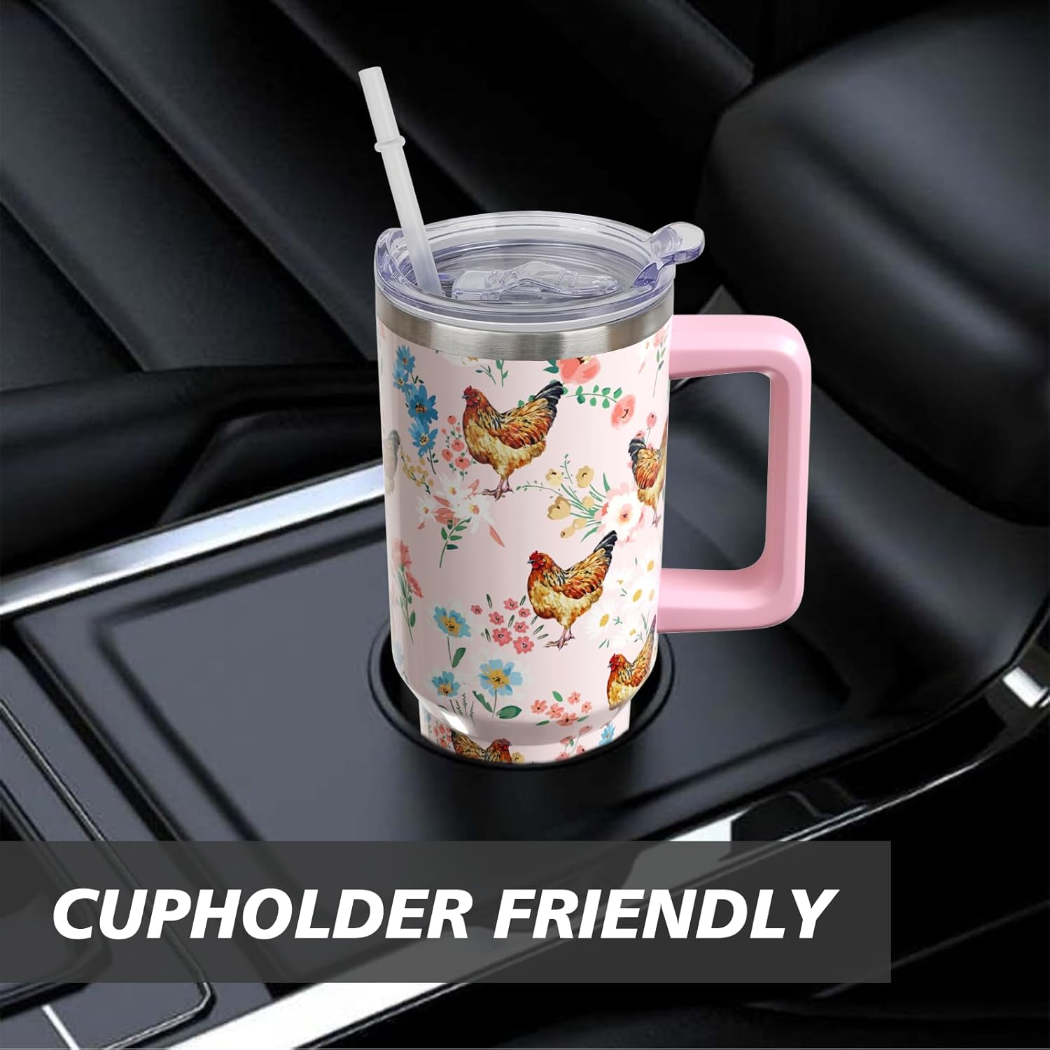 40 oz Chicken Tumbler with Handle and Straw, Rooster Stainless Steel Vacuum Insulated Travel Coffee Mug Cup Water Bottle, Chicken Stuff Accessories Decor, Rooster Gifts for Women Girls - Image 5