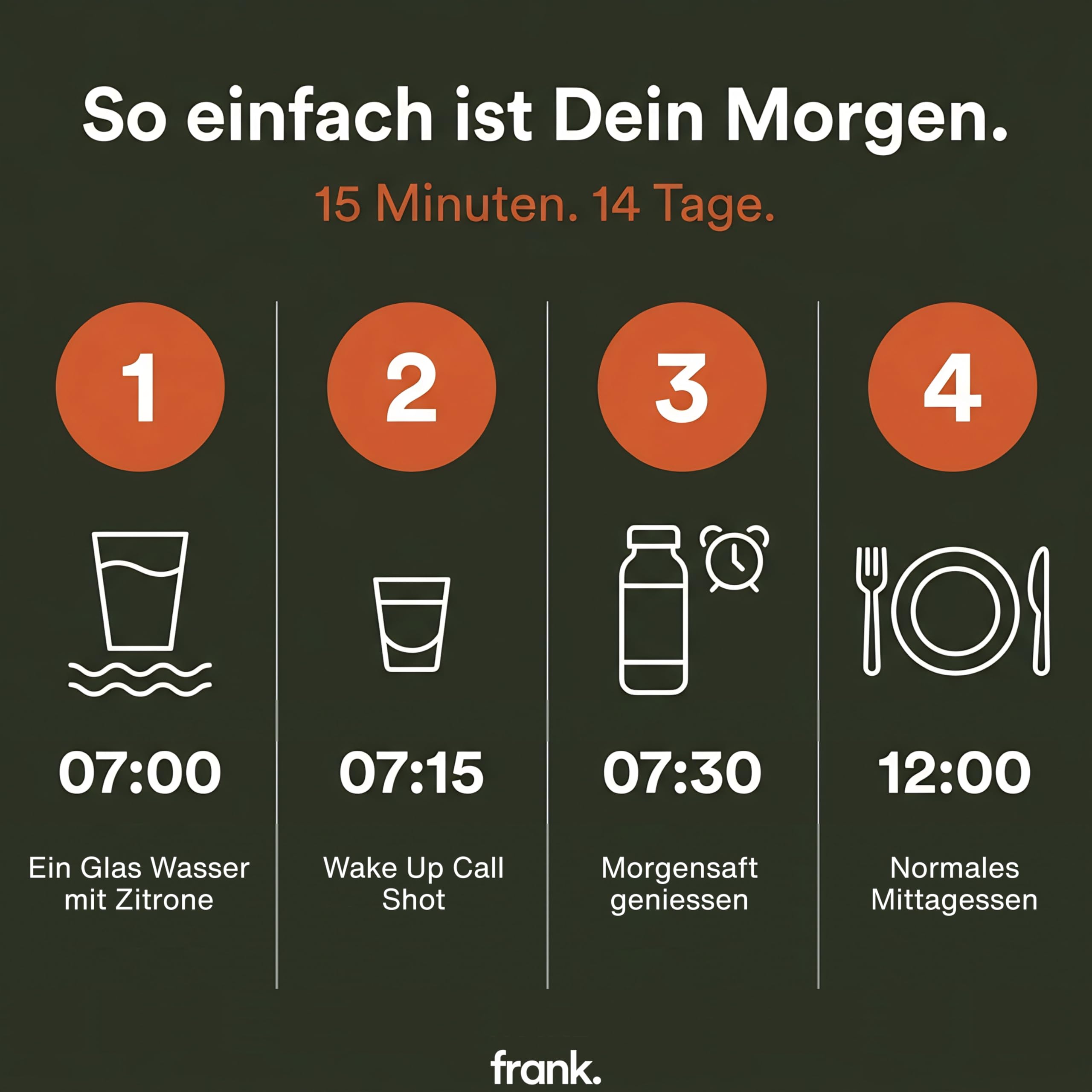 frank. No Breakfast Club 14 Tage Halbtages Saftkur 14 x 330 ml kaltgepresste Säfte 1 x 500 ml Ingwer Shot HPP Direktsaft vegan