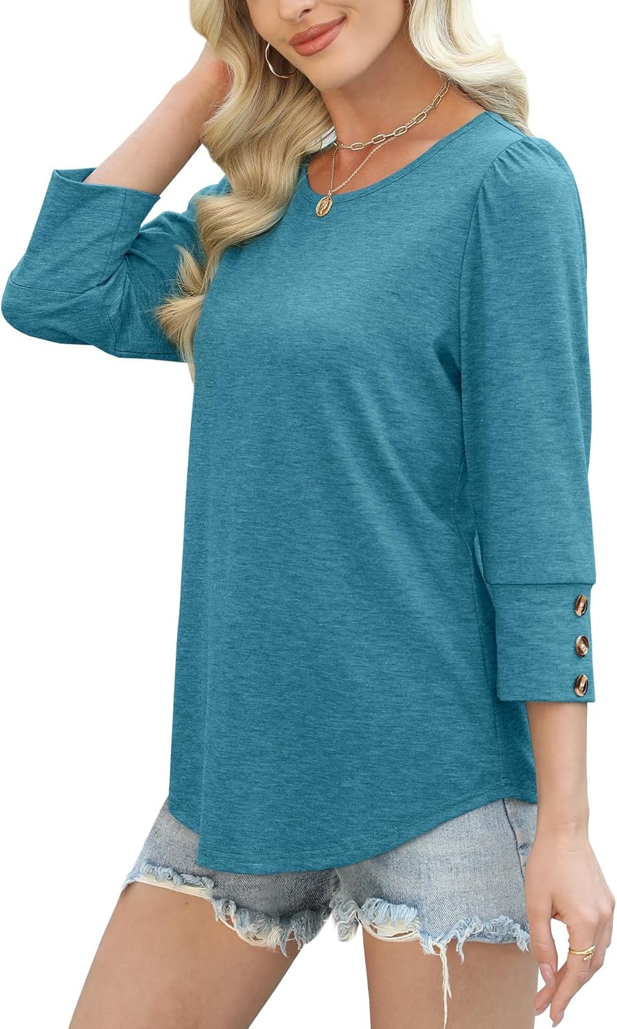 OFEEFAN Womens Tops 3/4 Sleeve with Buttons Dressy Casual Blouses Summer Outfits Beach Vacation Plus Size Spring Clothes - Image 4