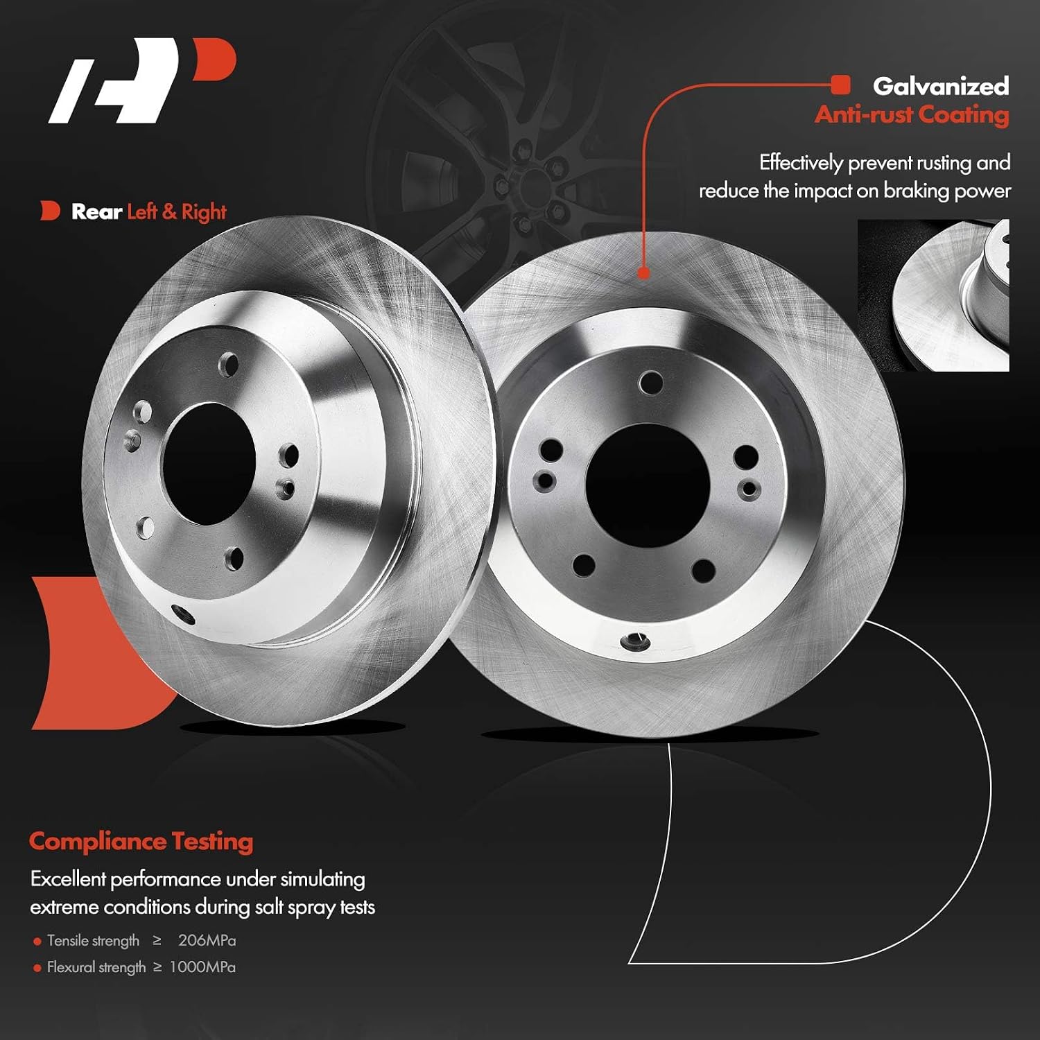 A-Premium 11.89 inch (302mm) Rear Solid Brake Rotors + Ceramic Pads Kit Compatible with Select Hyundai and Kia Models - Santa Fe 2010-2016, Sorento 2011-2014, 6-PC Set