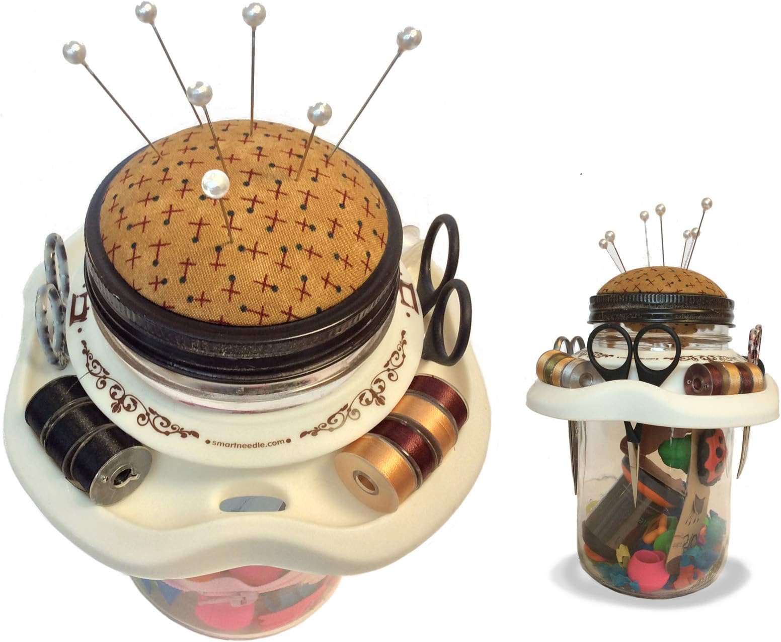 Tutu Creative Sewing Organizer,Turn a Mason Jar into a Beautiful Sewing Caddy - Use As Thread Bobbins and Scissors Holder | Includes a Pincushion | A Wonderful Gift for Every Craft Lover (White)