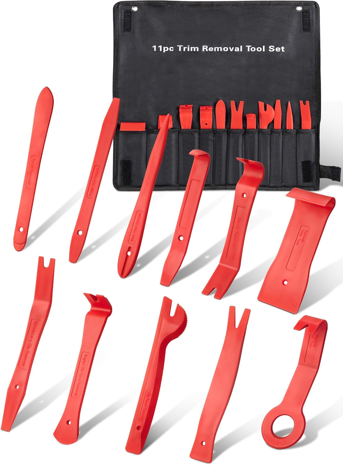 11 PCS Auto Trim Removal Tool Kit with Storage Bag, No Scratch Plastic Pry Tool, Door Panel Removal Tool, Interior Trim Removal Kit for Car Clips, Push Rivets, Molding, Dashboards 11 PCS Auto Trim Removal Tool Kit with Storage Bag, No Scratch Plastic Pry Tool, Door Panel Removal Tool, Interior Trim Removal Kit for Car Clips, Push Rivets, Molding, Dashboards
