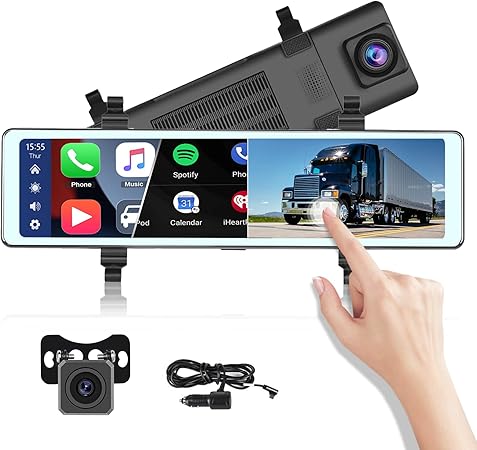 Caméra Voiture Miroir 9,66 Pouces Camecho - Double Caméra 1080P Avant/480P Arrière, écran Tactile, Aide Au Parking