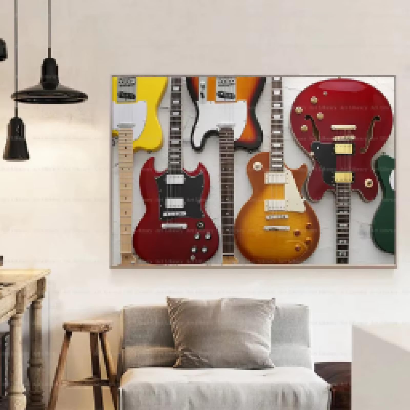 BMGKYAGL Kolorowy plakat gitarowy obraz na płótnie muzyka gitarzysta instrument sztuka ścienna zdjęcia studio muzyczne dom klub dekoracja domu 70 x 100 cm bez ramy