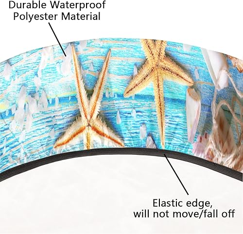 Miniatura 5 de Mantel redondo con borde elástico, ajustable con diseño de estrella de mar de playa, impermeable, lavable, para fiestas, decoración de mesa de