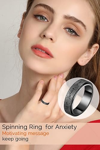 Miniatura 3 de Anillo giratorio de ansiedad con inicial para mujeres, hombres, anillo giratorio para hombre, anillo giratorio plateado, arco iris, negro, acero