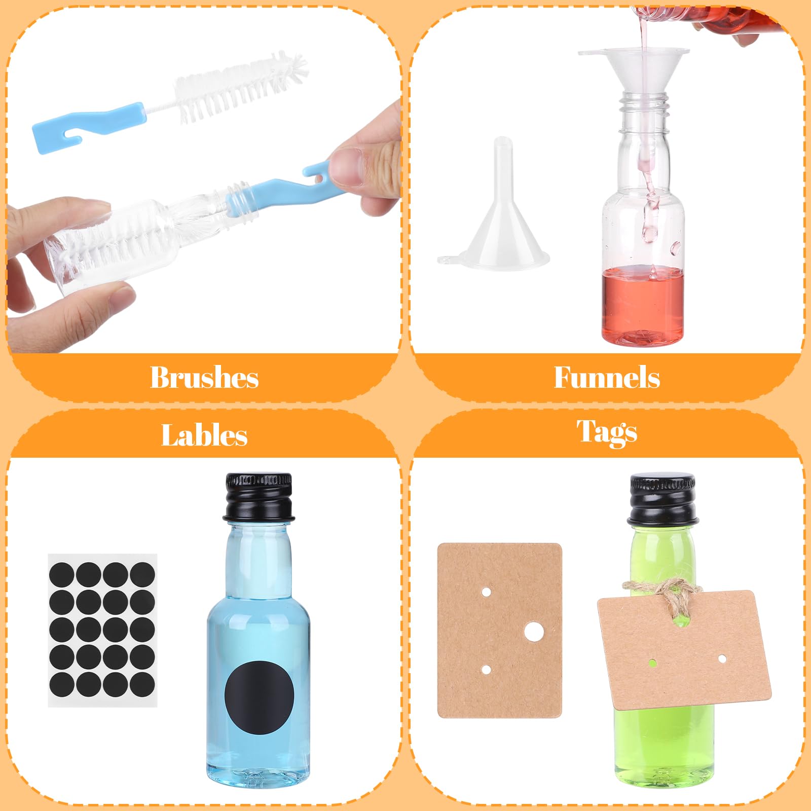 50 Pezzi Mini Bottiglie Alcolici Bomboniere, Bottigliette Liquore Mignon da 30 ml, Piccole Bottiglie di Plastica con Penna, Etichette, Imbuto e Pennello per Matrimoni, Feste e Whisky