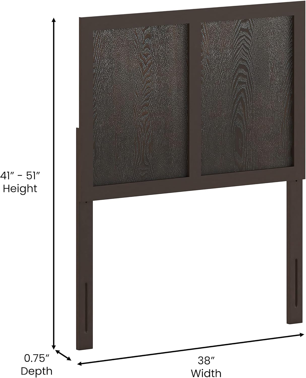 EMMA + OLIVER Omar Twin Size Wooden Headboard Only, Two Panel Headboard in Dark Brown