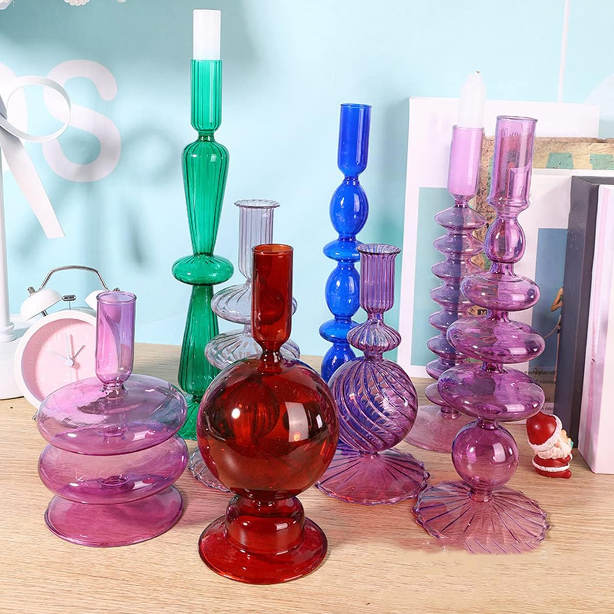 Light Purple Glass Candlesticks Holder Taper Candle Holder for Dining Table Centerpiece Wedding Party Home Decor 1