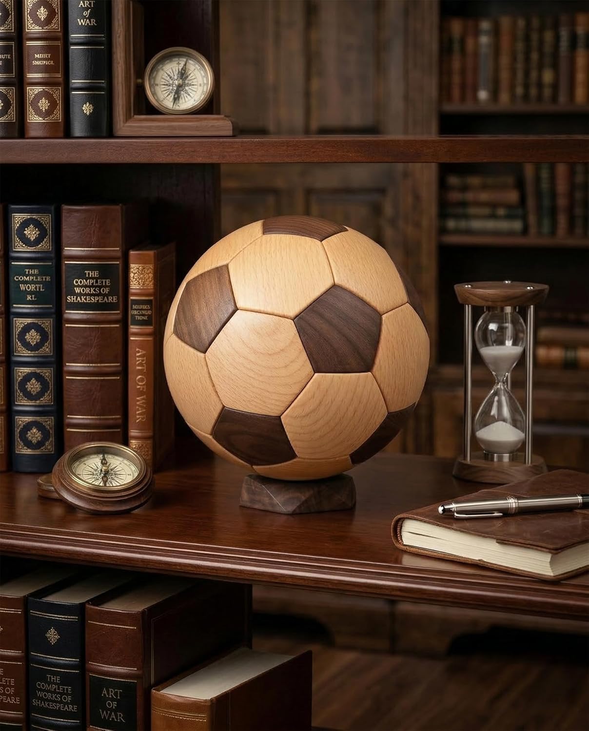 3D Wooden Soccer Ball Puzzle for Adults Mortise and Tenon Building Blocks Brain Teaser Premium Walnut and Beech Wood Desk Decor Unique Sports Fan Gift