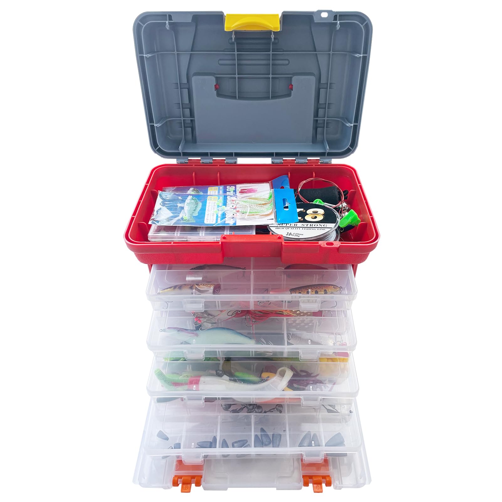 Kit di esche da pesca da 353 pezzi, include esche morbide, pesciolini, crankbait, spinnerbaits, cucchiai, piombi, girelle, esche da pesca per acqua dolce e salata