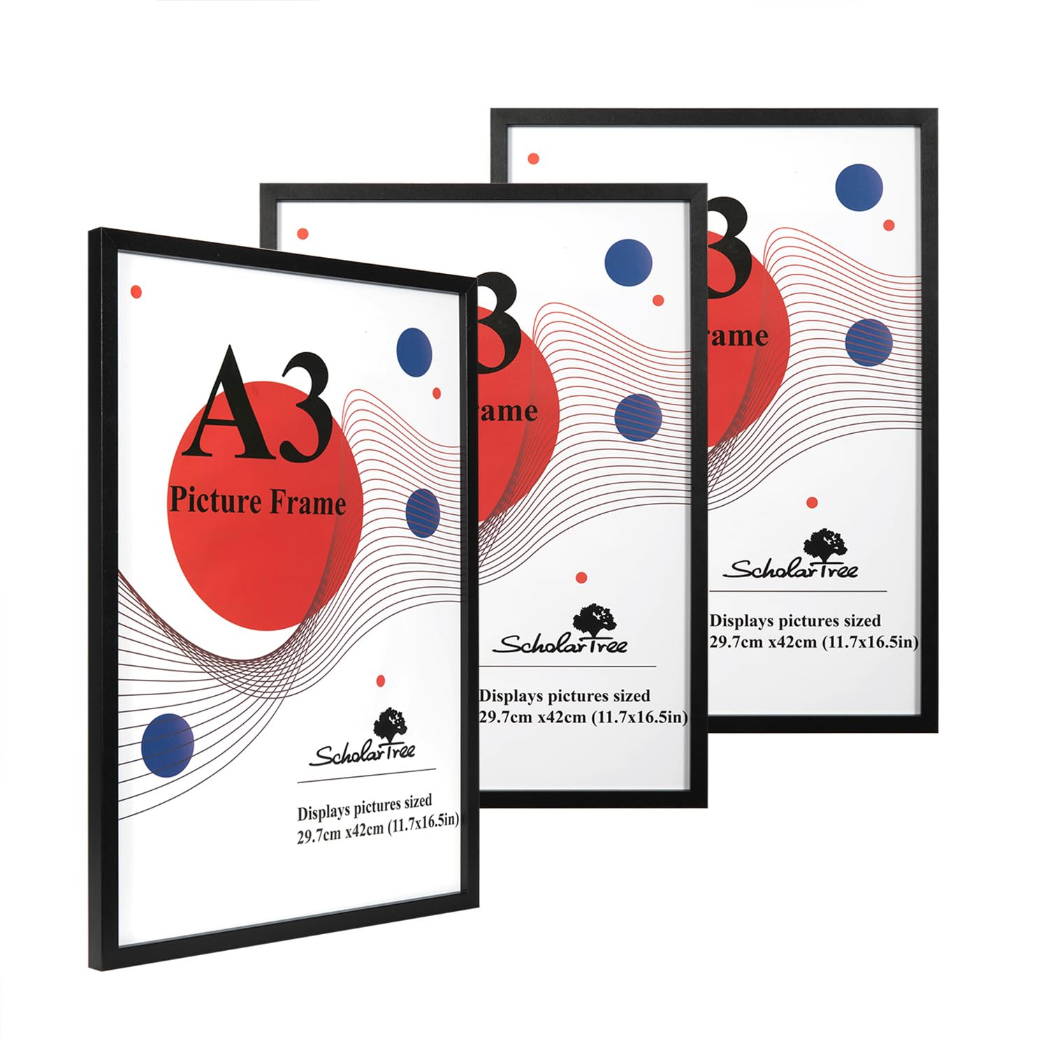 3 Pack A3 Frame Black, A3 Picture Frame, Black Picture Frames 29.7 x 42 cm, A3 Picture Frames with Wall Hanging, Wooden A3 Photo Frame