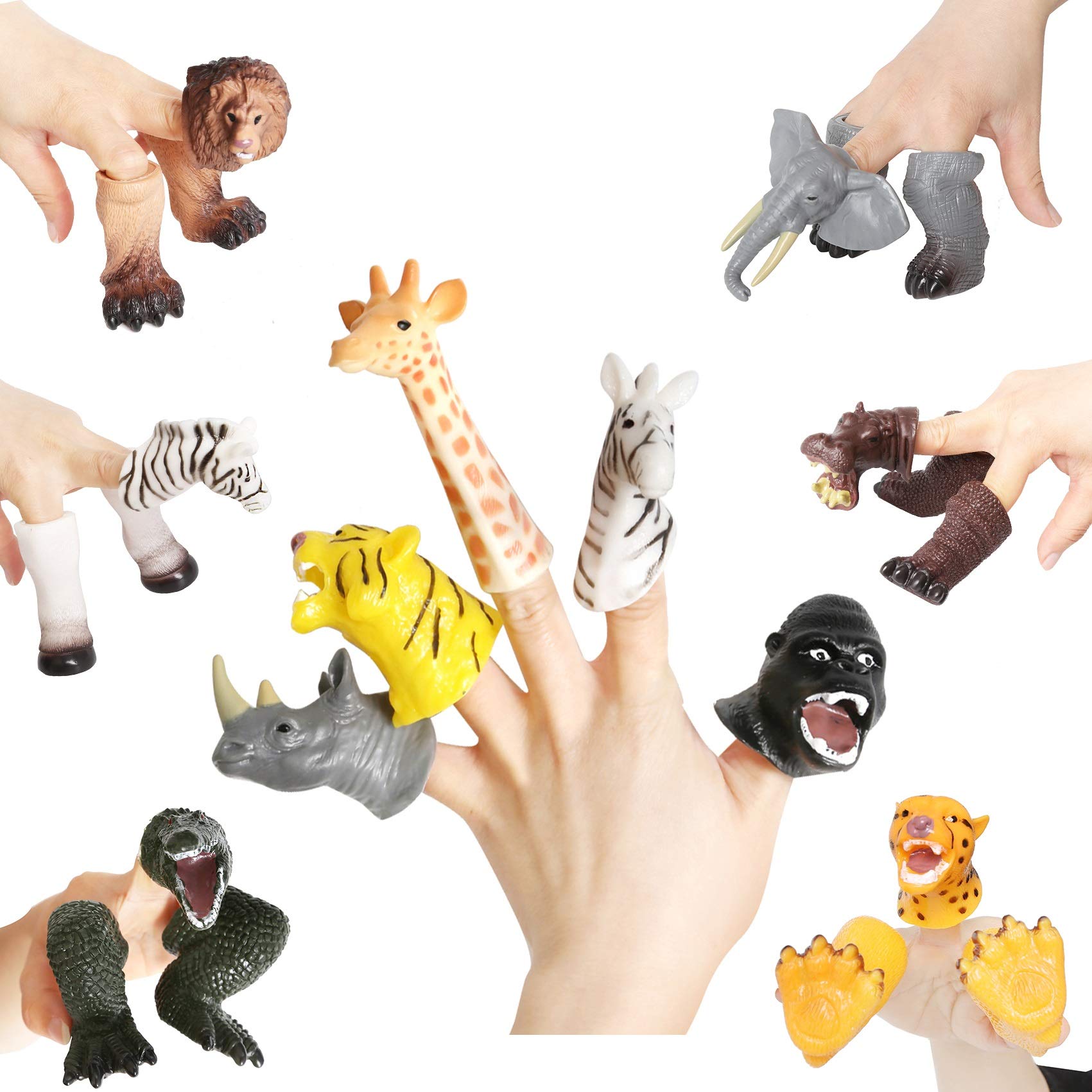 rainbow yuango 36PCS Realistic Dinosaur Finger Puppets Playset Soft Vinyl Rubber Dinosaur Head Finger Puppet with Feet Theaters Doll Model Toy for Kids