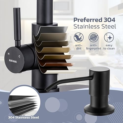 Vista 61 de WEWE Grifo de cocina en cascada con rociador extraíble, 3 modos (barrido/corriente/cascada) modo de interruptor giratorio, grifo de fregadero